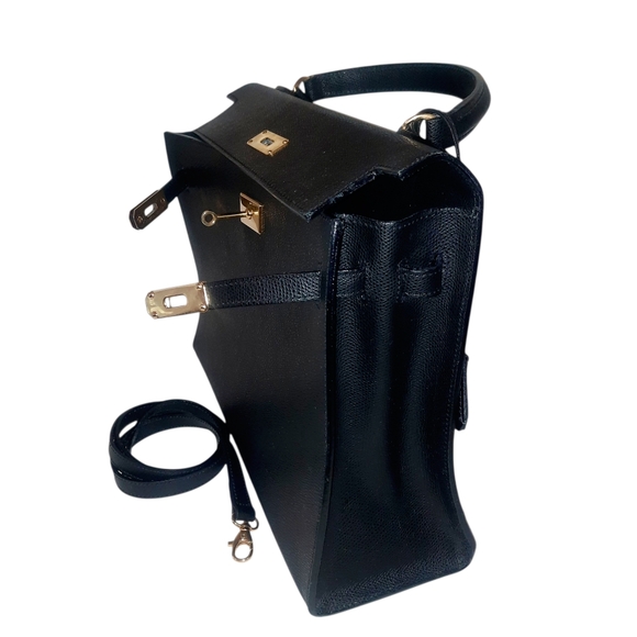 Vtg Black Epsom Leather Kelly Bag w/Clochette Lock Key & Strap GHW 32cm Italy - Picture 10 of 15